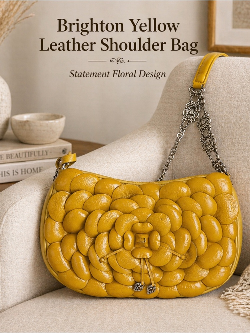 Brighton Mustard Yellow Quilted Floral Leather Shoulder Bag